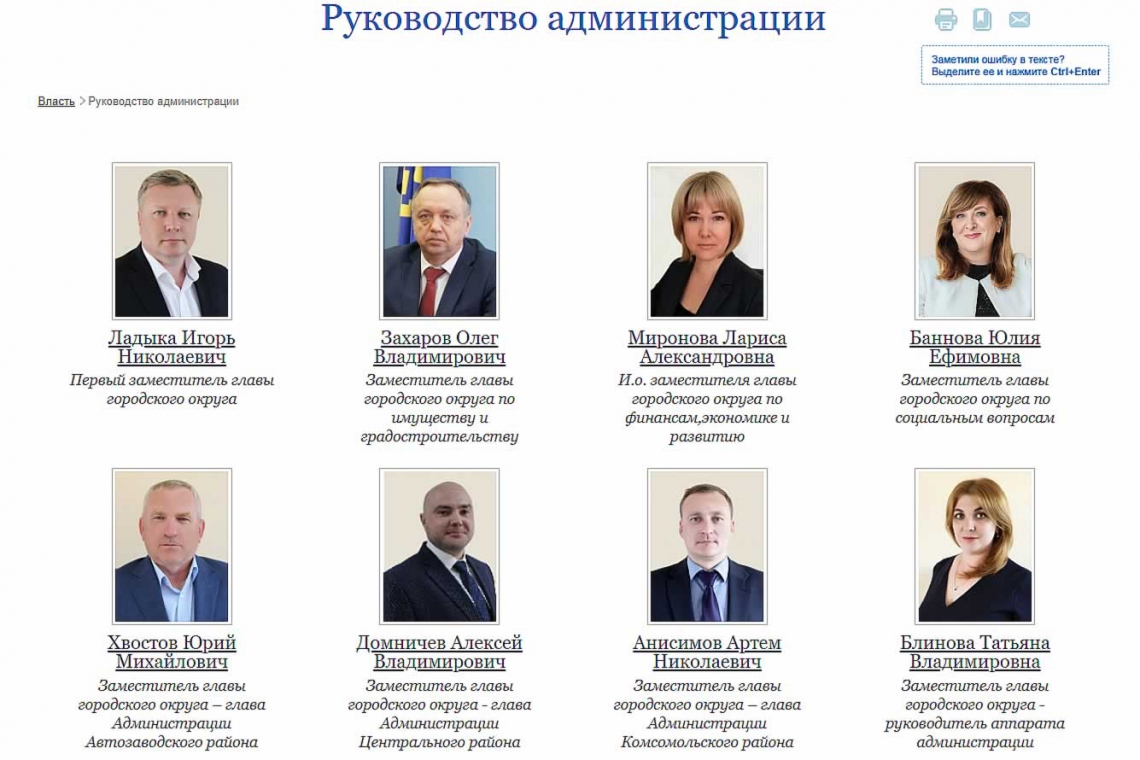 Руководство администрации города Тольятти в 2022г